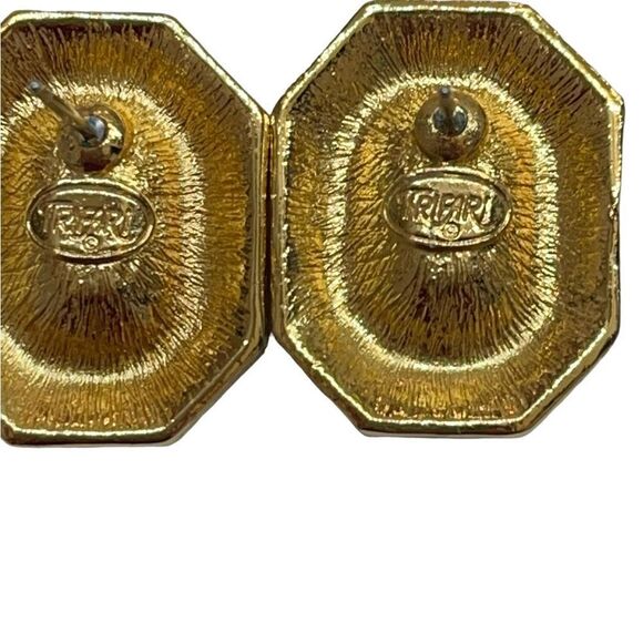 Vintage Trifari Black Enamel Clear Crystal Pierced Earrings - Picture 8 of 9